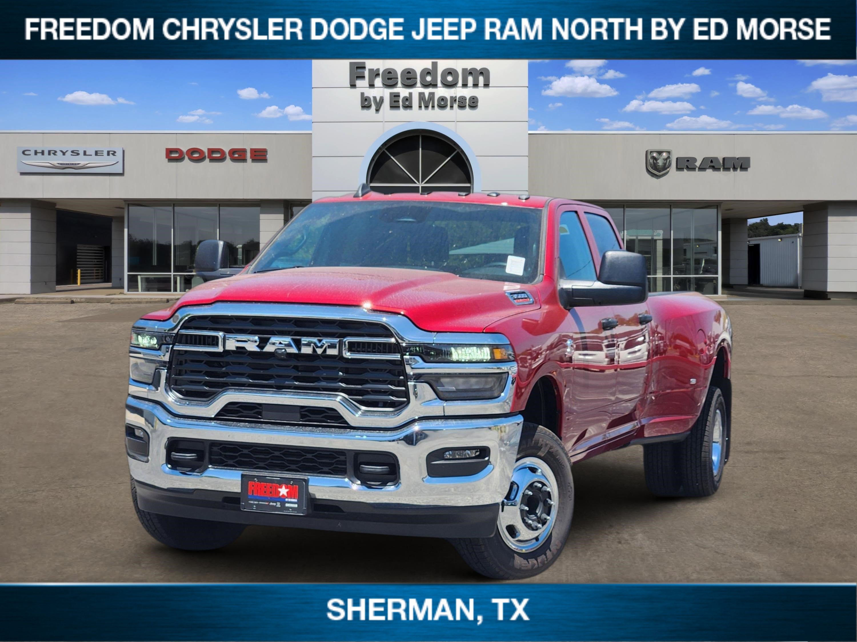 2026 RAM Ram 3500 RAM 3500 TRADESMAN CREW CAB 4X4 8' BOX in Molten Red Pearl-Coat Exterior Paint — front three-quarter view