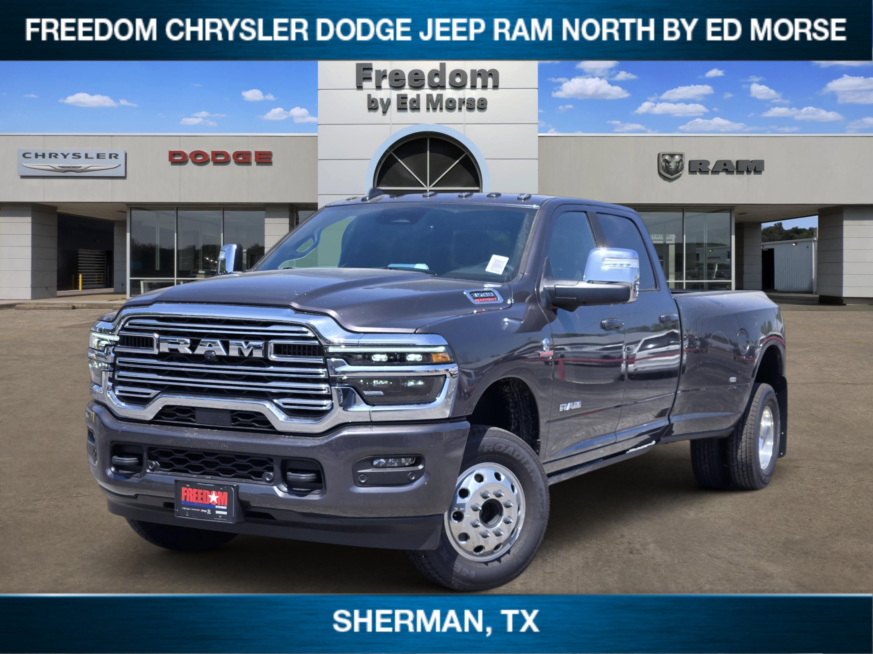 2026 RAM Ram 3500 RAM 3500 LARAMIE CREW CAB 4X4 8' BOX in Granite Crystal Metallic Clear-Coat Exterior Paint — front three-quarter view
